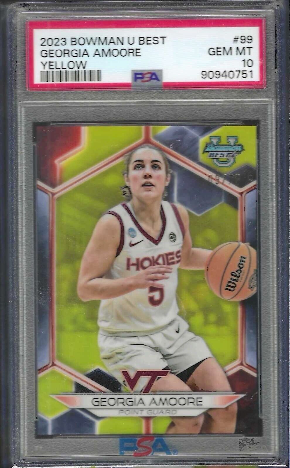 GEORGIA AMOORE 2023 BOWMAN U BEST YELLOW REFRACTOR /75 PSA 10 GEM MINT POP 3