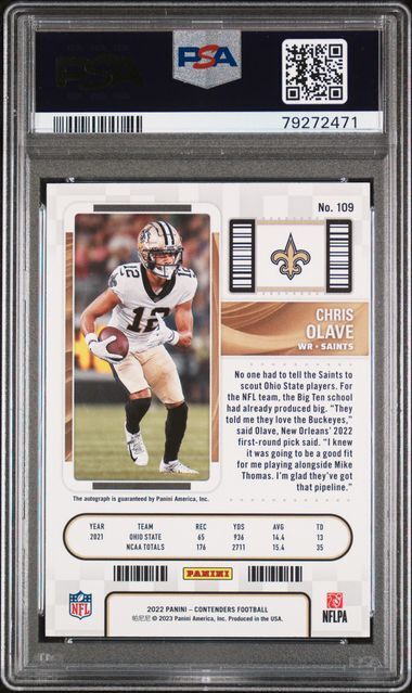 CHRIS OLAVE 2022 PANINI CONTENDERS ROOKIE TICKET ON CARD AUTO RC #109 PSA 10 GEM