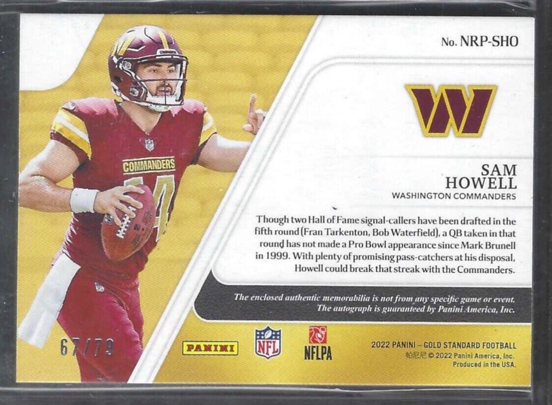 SAM HOWELL 2022 PANINI GOLD STANDARD NOUVEAU RICHE ROOKIE PATCH AUTO RC #D 67/79