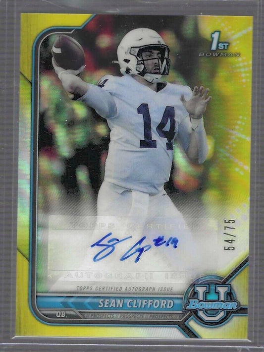 SEAN CLIFFORD 2021 BOWMAN CHROME UNIVERSITY YELLOW REFRACTOR 1ST AUTO #D 54/75