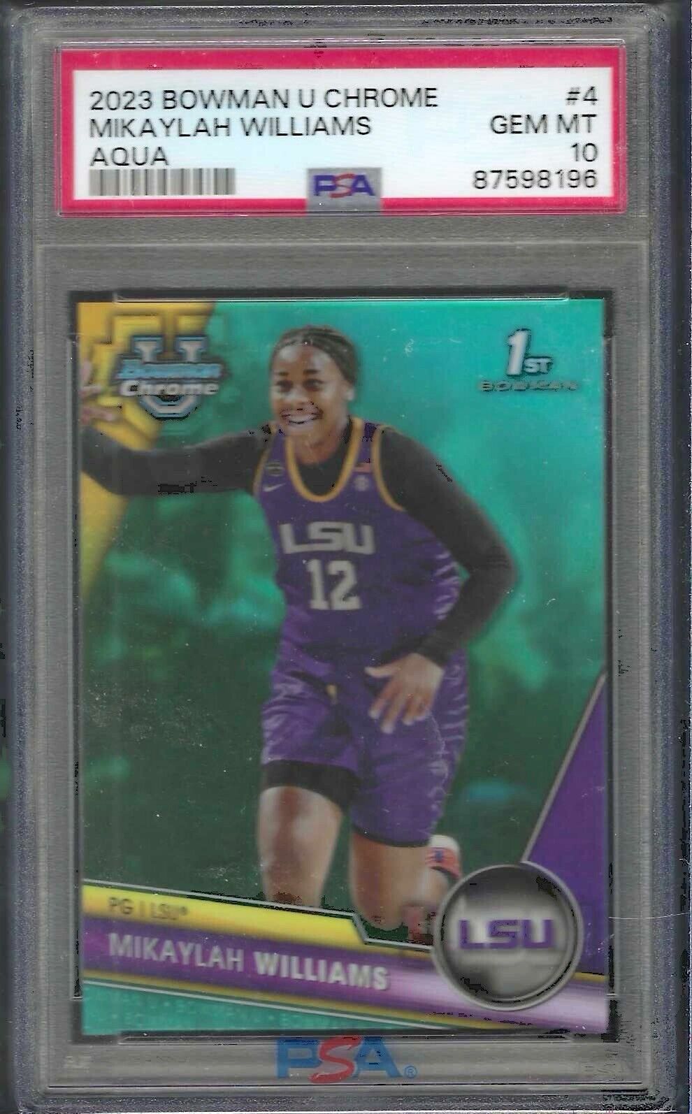 MIKAYLAH WILLIAMS 2023 BOWMAN U CHROME AQUA REFRACTOR 1ST /299 PSA 10 GEM POP 2