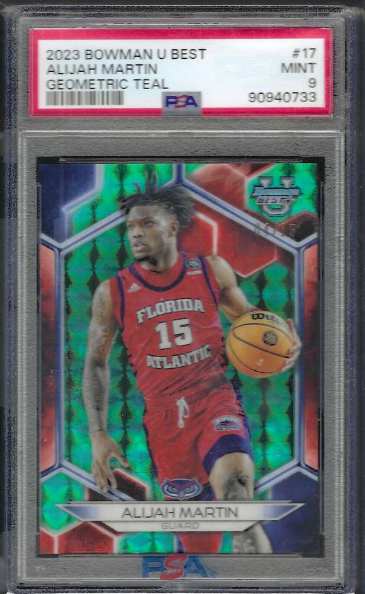 ALIJAH MARTIN 2023 BOWMAN U BEST TEAL GEOMETRIC REFRACTOR /15 PSA 9 POP 1/1