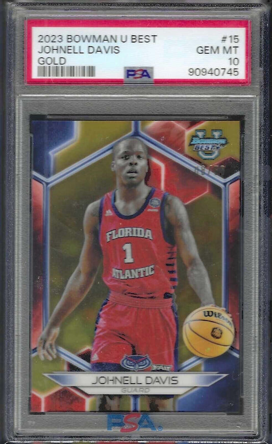 JOHNELL DAVIS 2023 BOWMAN U BEST GOLD REFRACTOR /50 PSA 10 GEM MINT POP 1/1