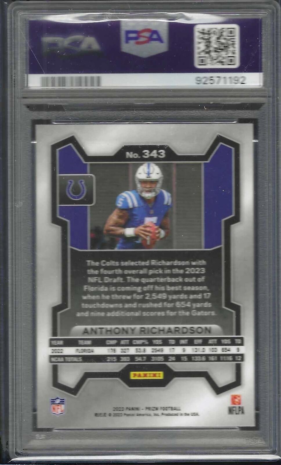 ANTHONY RICHARDSON 2023 PANINI PRIZM ROOKIE RC #343 PSA 10 GEM MINT