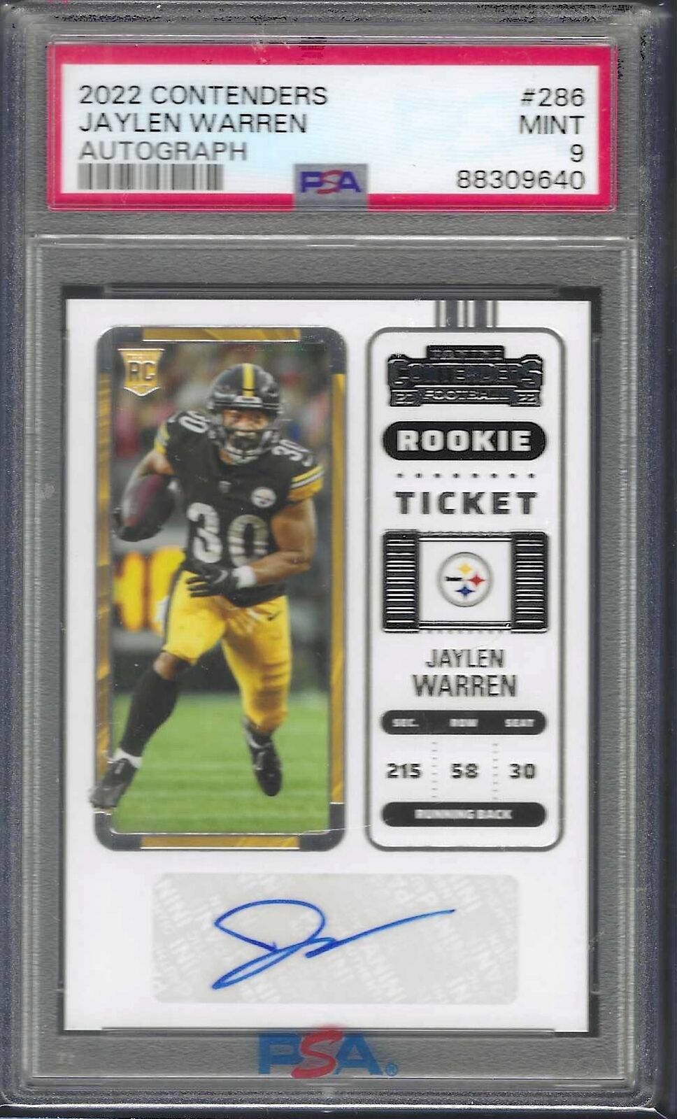 JAYLEN WARREN 2022 PANINI CONTENDERS ROOKIE TICKET AUTO RC #286 PSA 9 MINT