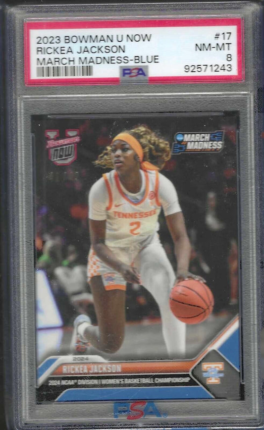 RICKEA JACKSON 2023 BOWMAN NOW MARCH MADNESS BLUE /49 PSA 8 NEAR MINT POP 1/1