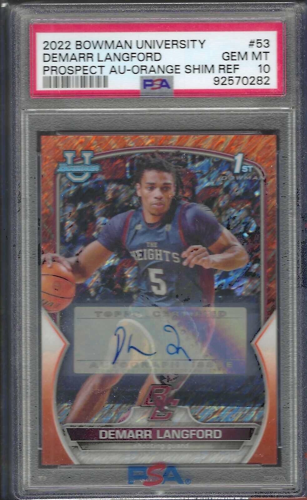 DEMARR LANGFORD 2022 BOWMAN U ORANGE SHIMMER REFRACTOR AUTO /25 PSA 10 GEM POP 1