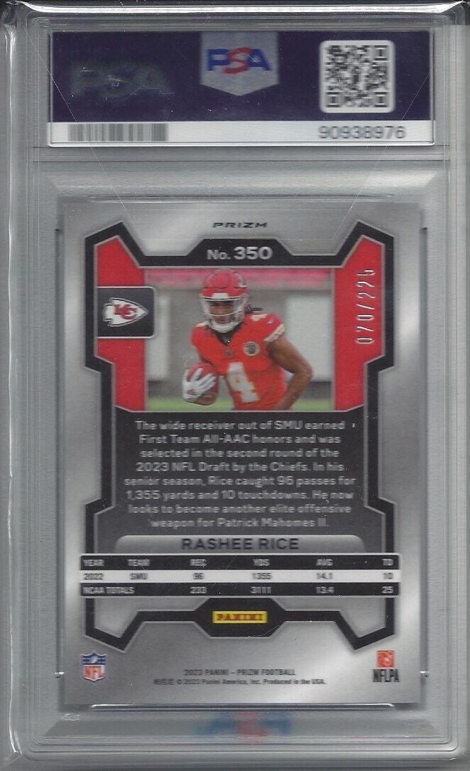 RASHEE RICE 2023 PANINI PRIZM PURPLE ICE PRIZMS RC #D 70/225 PSA 10 GEM MINT