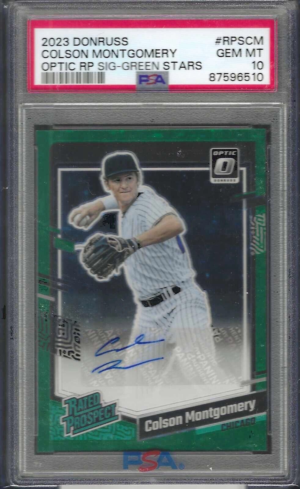 COLSON MONTGOMERY 2023 DONRUSS OPTIC GREEN STARS PROSPECT AUTO /15 PSA 10 POP 1