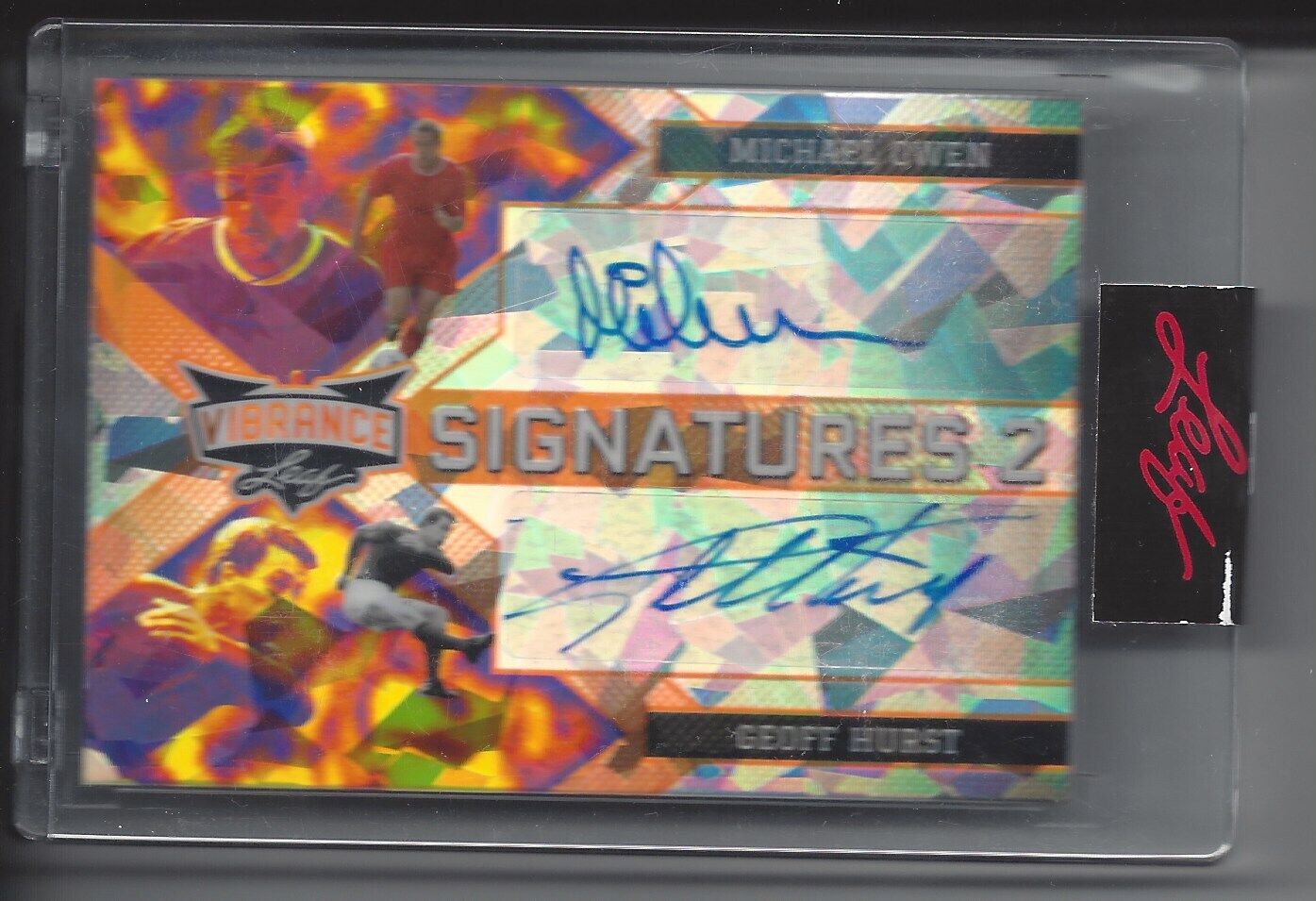 MICHAEL OWEN GEOFF HURST 2022 LEAF VIBRANCE SIGNATURES 2 ICE DUAL AUTO #D 1/1