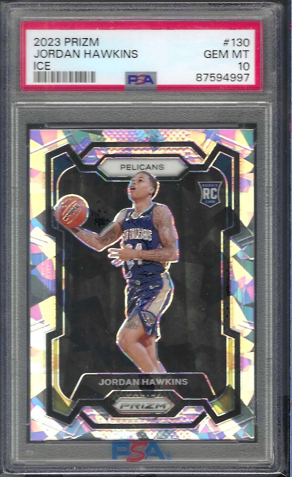 JORDAN HAWKINS 2023 PANINI PRIZM ICE PRIZM ROOKIE RC #130 PSA 10 GEM MINT
