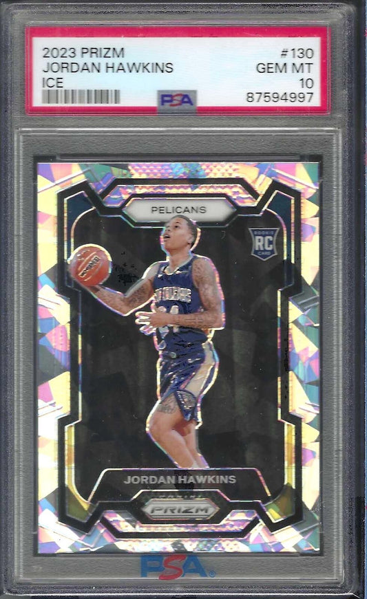 JORDAN HAWKINS 2023 PANINI PRIZM ICE PRIZM ROOKIE RC #130 PSA 10 GEM MINT
