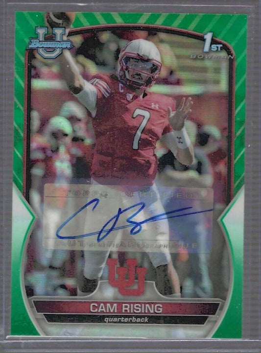 CAM RISING 2022 BOWMAN CHROME UNIVERSITY GREEN REFRACTOR 1ST AUTO #D 64/99