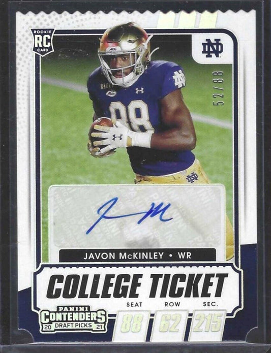 JAVON MCKINLEY 2021 CONTENDERS DP COLLEGE TICKET STUB DIE CUT AUTO RC #D 52/88
