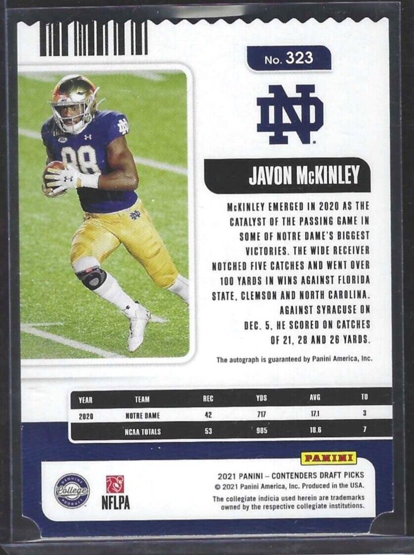 JAVON MCKINLEY 2021 CONTENDERS DP COLLEGE TICKET STUB DIE CUT AUTO RC #D 52/88