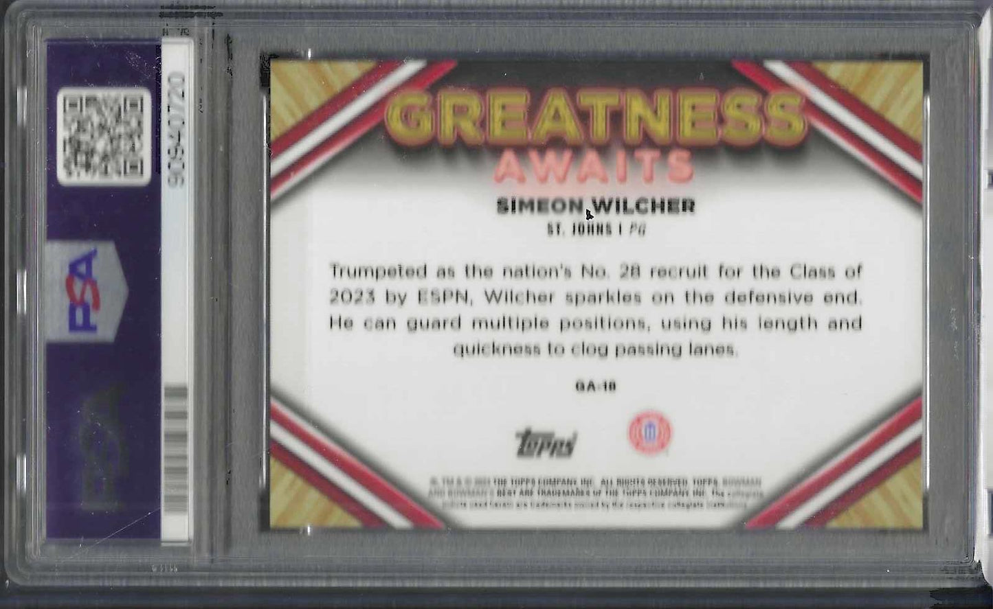 SIMEON WILCHER 2023 BOWMAN U BEST GREATNESS AWAITS GOLD /50 PSA 10 POP 1/1