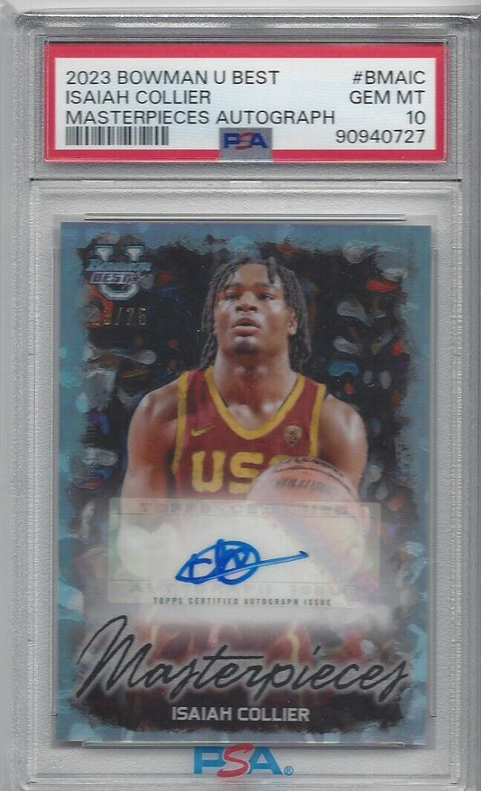 ISAIAH COLLIER 2023-24 BOWMANS BEST UNIV MASTERPIECES AUTO /75 PSA 10 GEM MINT