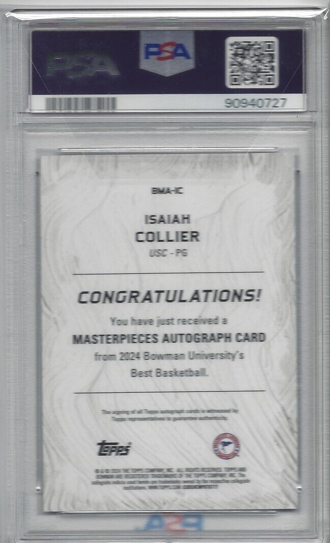ISAIAH COLLIER 2023-24 BOWMANS BEST UNIV MASTERPIECES AUTO /75 PSA 10 GEM MINT