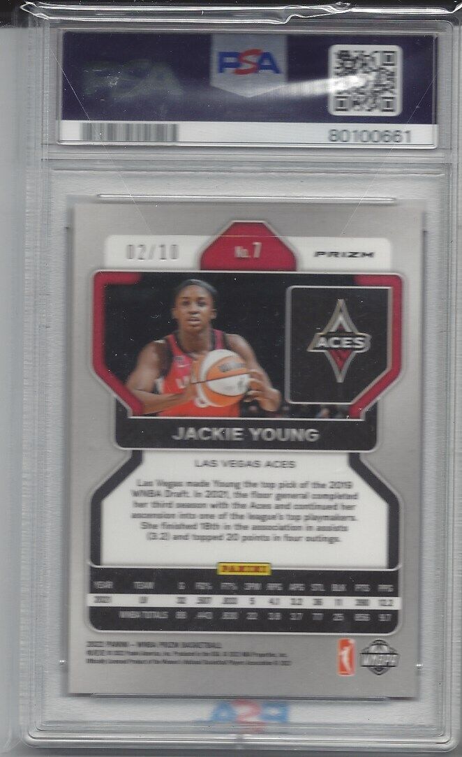 JACKIE YOUNG 2022 PANINI PRIZM WNBA GOLD PRIZMS #D 2/10 PSA 9 MINT POP 2