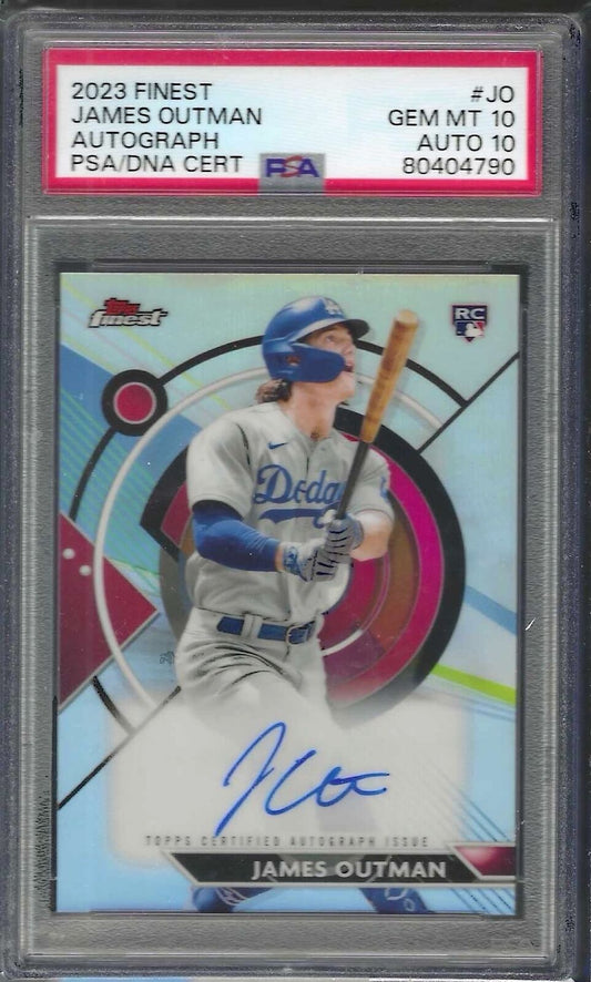 JAMES OUTMAN 2023 TOPPS FINEST REFRACTOR ROOKIE ON CARD AUTO RC PSA 10 GEM MINT