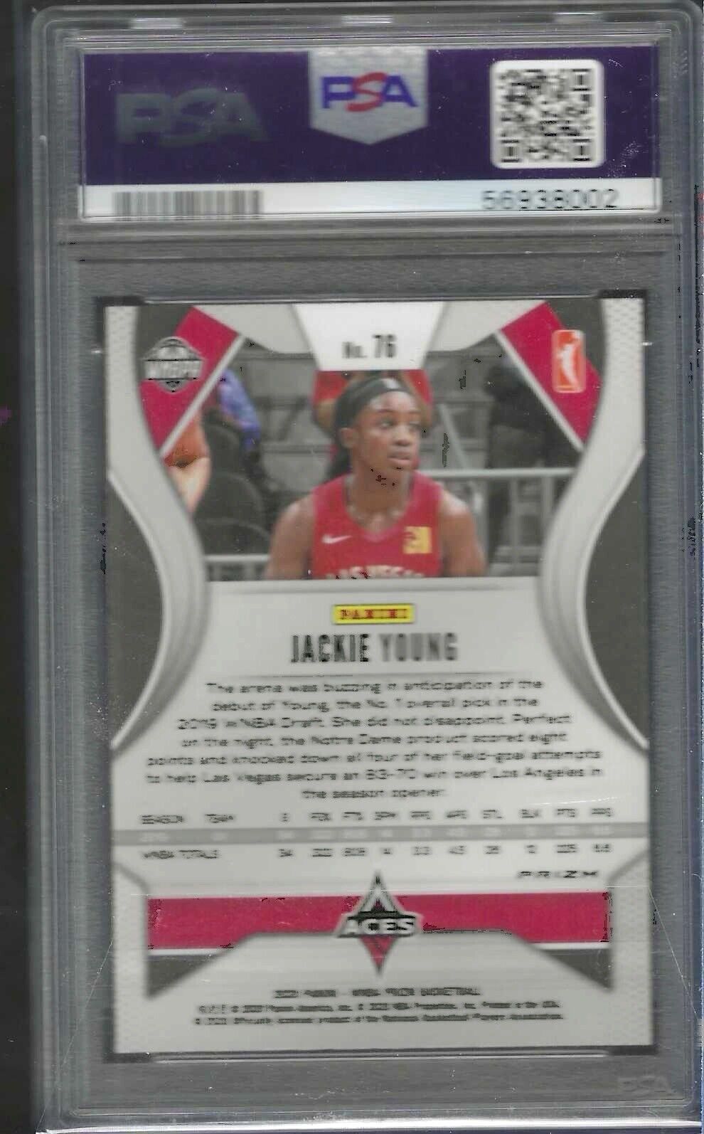 JACKIE YOUNG 2020 PANINI PRIZM WNBA RED PRIZM /275 PSA 10 GEM MINT POP 2