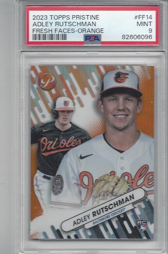 ADLEY RUTSCHMAN 2023 TOPPS PRISTINE FRESH FACES ORANGE REFRACTOR RC #D /25 PSA 9