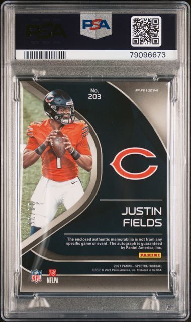 JUSTIN FIELDS 2021 PANINI SPECTRA RPA PATCH AUTO NEON GREEN PRIZM RC /35 PSA 9
