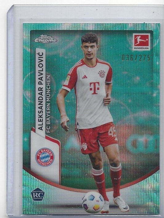 ALEKSANDAR PAVLOVIC 2023-24 TOPPS CHROME BUNDESLIGA AQUA WAVE REFRACTOR RC /275