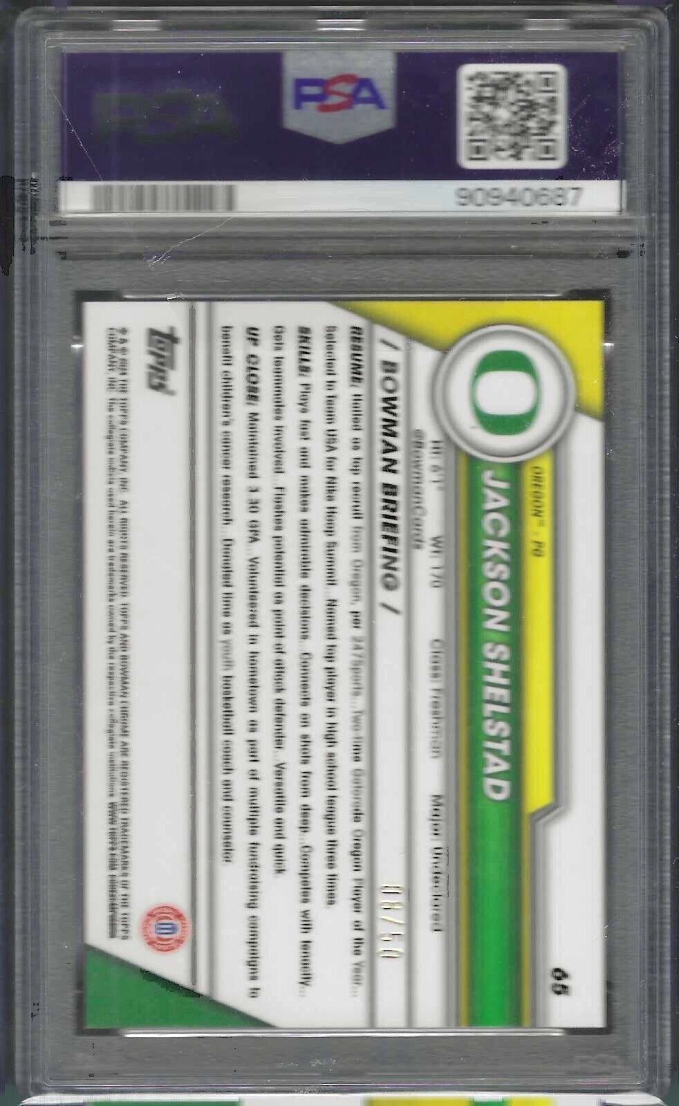 JACKSON SHELSTAD 2023 BOWMAN U CHROME GOLD SHIMMER REFRACTOR /50 PSA 10 POP 1