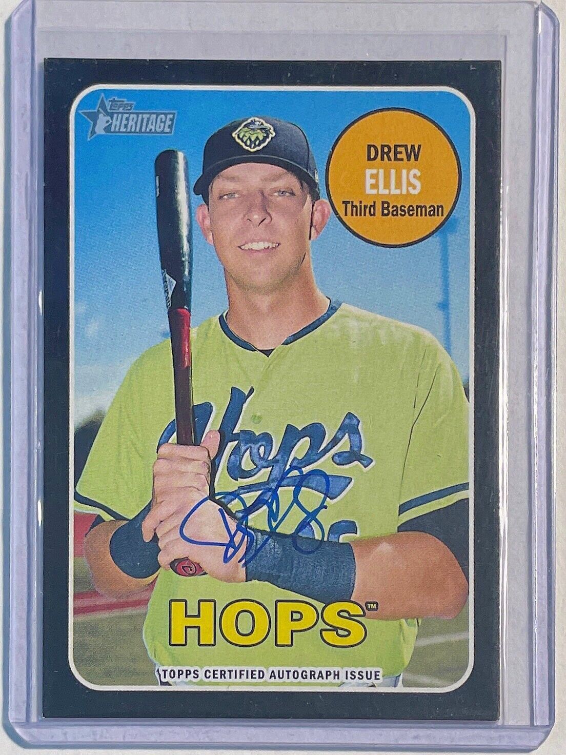DREW ELLIS 2018 TOPPS HERITAGE MINOR PROSPECT BLACK ON CARD AUTO #D 13/50