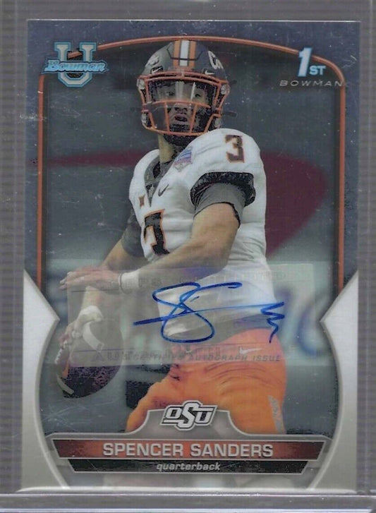 SPENCER SANDERS 2022 BOWMAN UNIVERSITY CHROME 1ST PROSPECT AUTO #81