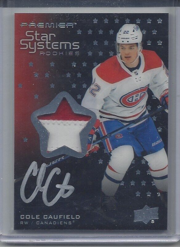 COLE CAUFIELD 2021-22 UPPER DECK PREMIER STAR SYSTEMS RPA PATCH AUTO RC #D 6/25