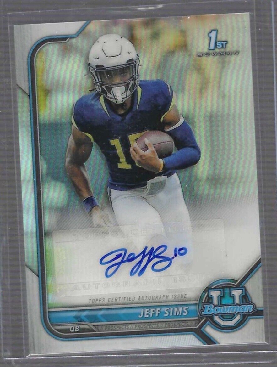 JEFF SIMS 2021 BOWMAN CHROME UNIVERSITY REFRACTOR 1ST AUTO #BCPA-JS