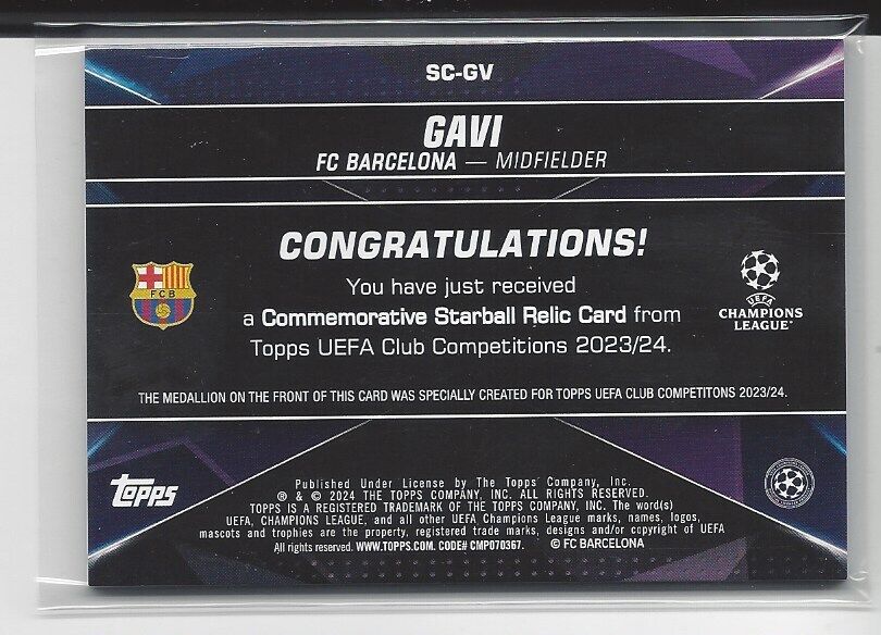 GAVI 2023-24 TOPPS CLUB COMPETITIONS UCL STARBALL RELIC PATCH