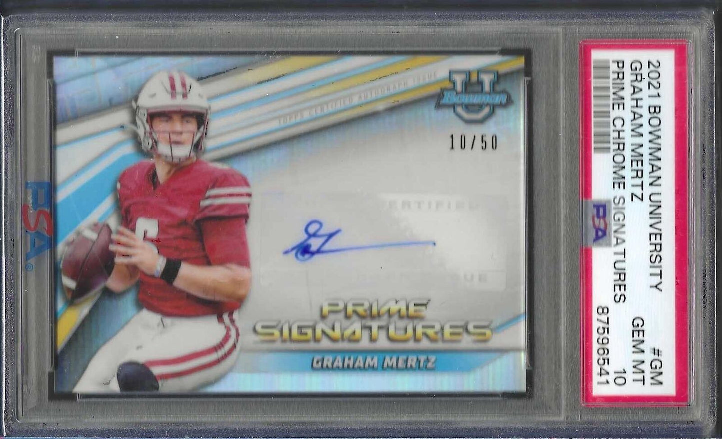 GRAHAM MERTZ 2021 BOWMAN UNIV CHROME PRIME SIGNATURES AUTO /50 PSA 10 POP 1/1