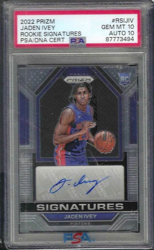 JADEN IVEY 2022 PANINI PRIZM SIGNATURES ROOKIE AUTO RC PSA 10 GEM 10 AUTO POP 9