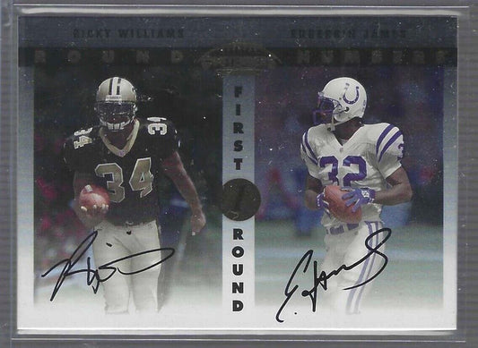 EDGERRIN JAMES RICKY WILLIAMS 1999 PLAYOFF ROUND NUMBERS DUAL AUTO ROOKIE RC