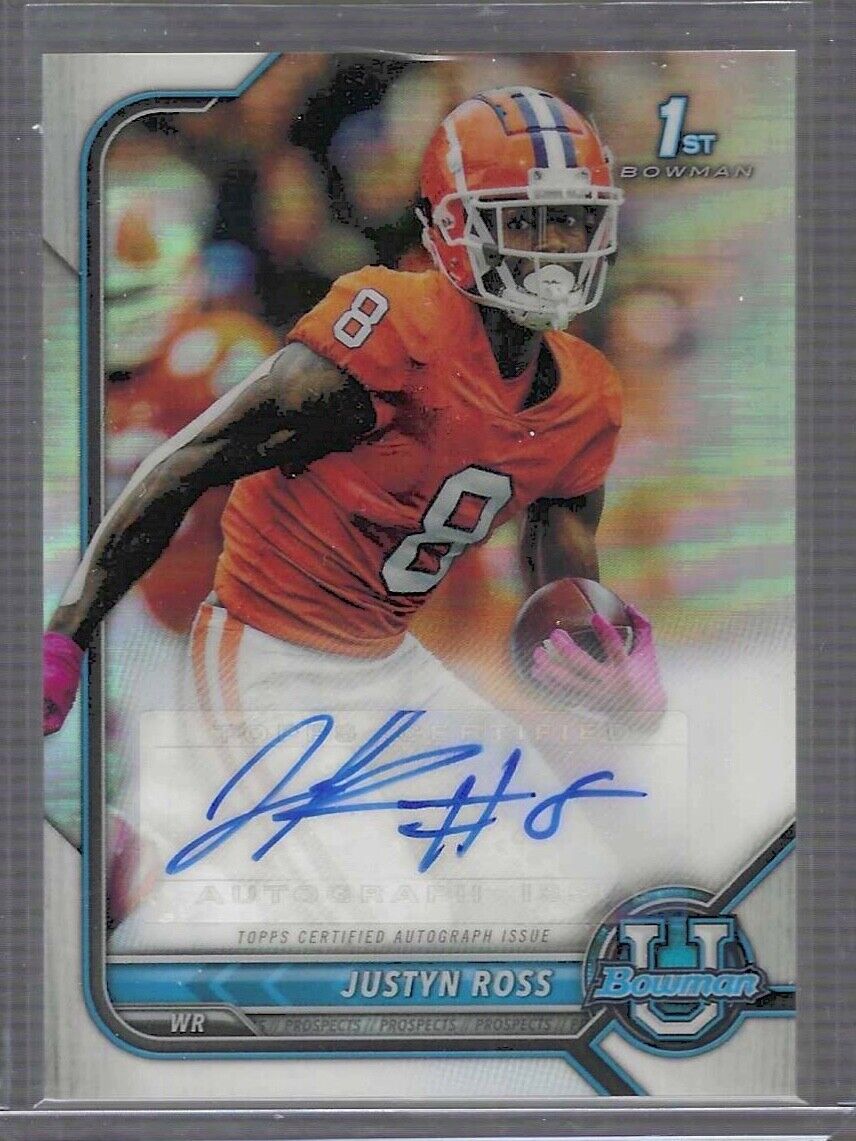 JUSTYN ROSS 2021 BOWMAN CHROME UNIVERSITY REFRACTOR 1ST AUTO #BCPA-JR