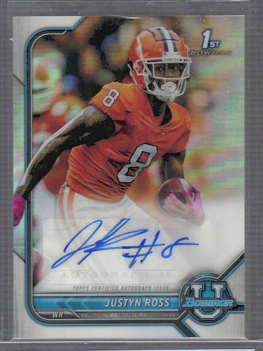 JUSTYN ROSS 2021 BOWMAN CHROME UNIVERSITY REFRACTOR 1ST AUTO #BCPA-JR