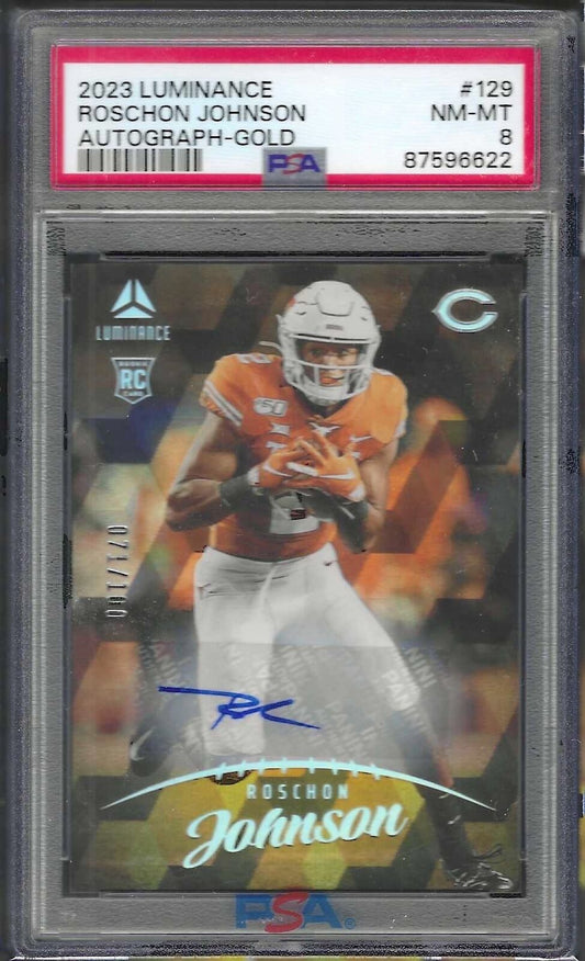 ROSCHON JOHNSON 2023 PANINI LUMINANCE GOLD AUTO RC /100 PSA 8 NM-MT POP 1/1