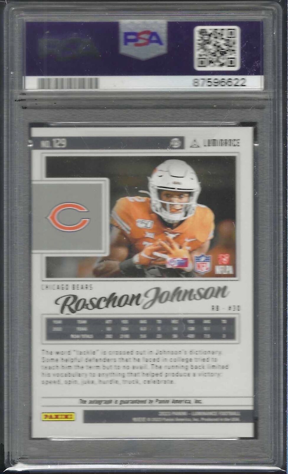 ROSCHON JOHNSON 2023 PANINI LUMINANCE GOLD AUTO RC /100 PSA 8 NM-MT POP 1/1