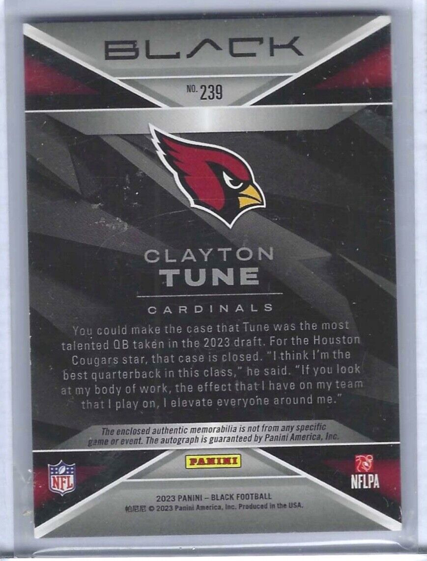 CLAYTON TUNE 2023 PANINI BLACK ORANGE RPA ROOKIE PATCH AUTO RC #D 08/50