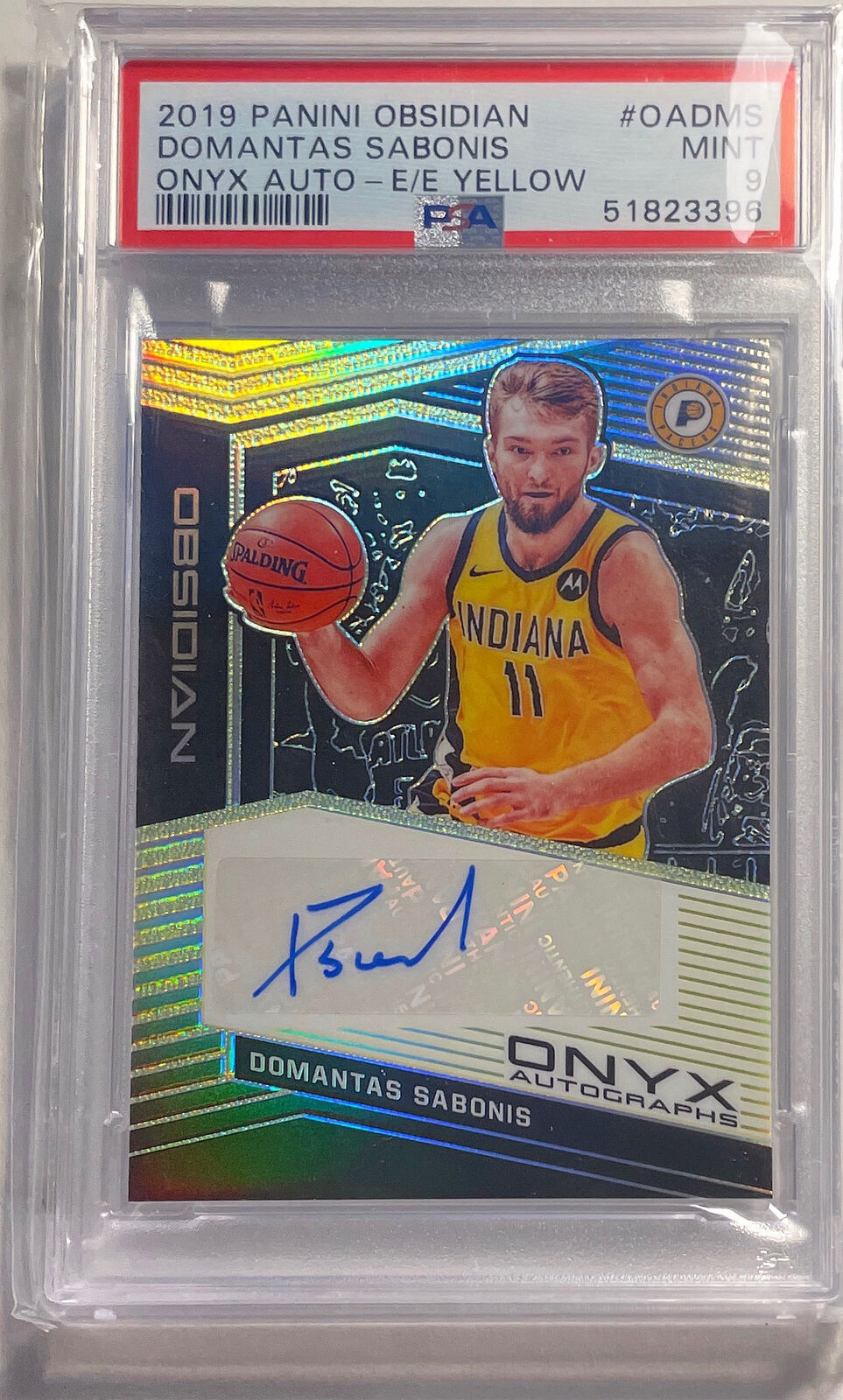 DOMANTAS SABONIS 2019 OBSIDIAN ONYX AUTO YELLOW PRIZM #D 4/10 PSA 9 MINT POP 1/1