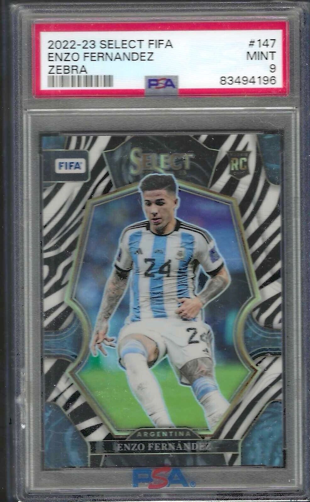 ENZO FERNANDEZ 2022-23 PANINI SELECT ZEBRA PRIZM SSP ROOKIE RC /25 PSA 9 POP 3