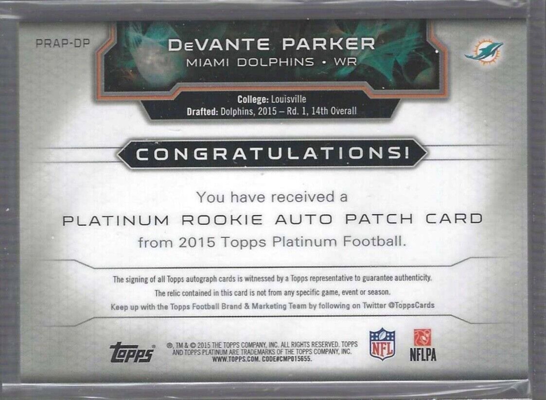 DEVANTE PARKER 2015 TOPPS PLATINUM RPA REFRACTOR ROOKIE PATCH AUTO RC #D /40
