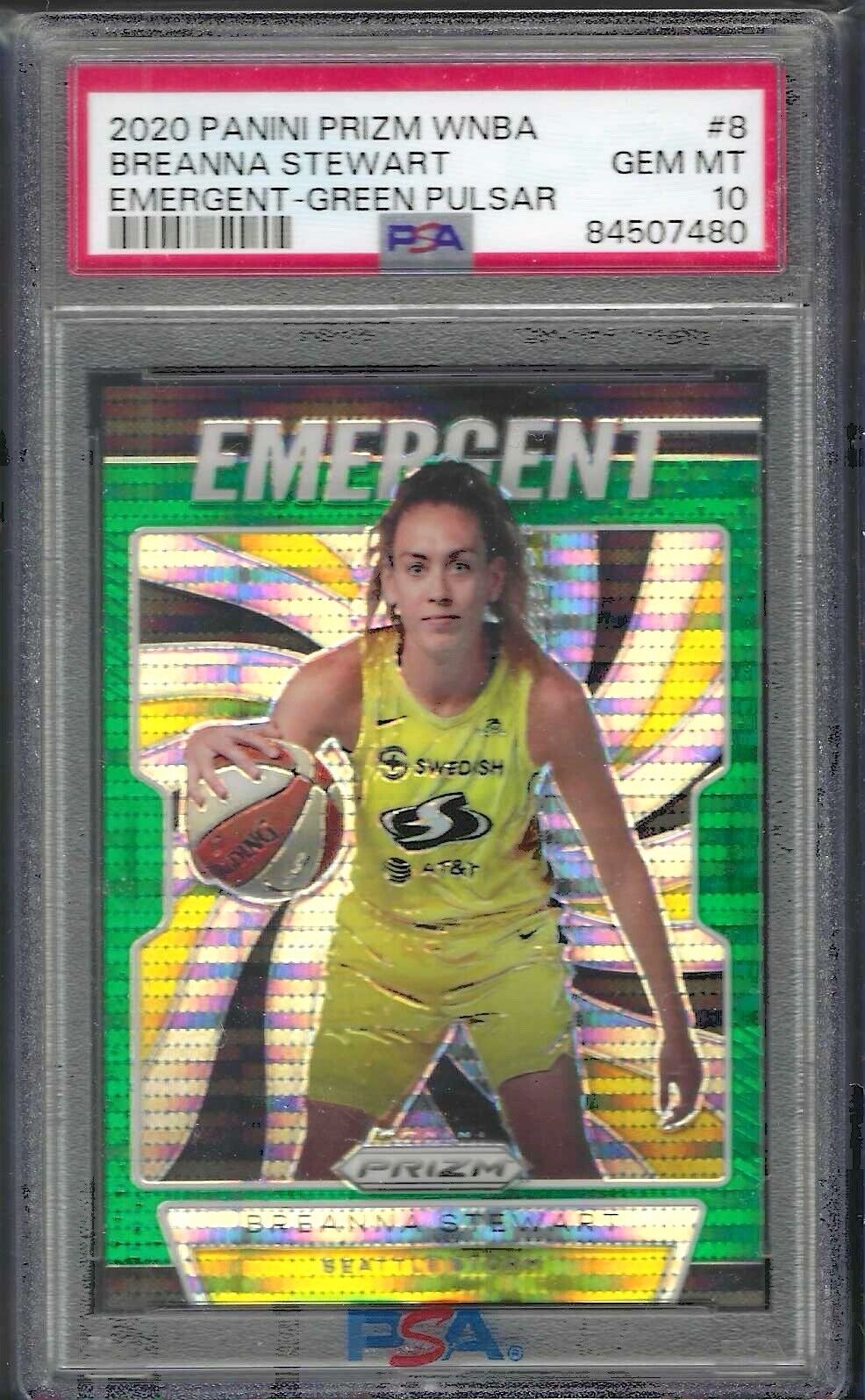 BREANNA STEWART 2020 PANINI PRIZM WNBA EMERGENT GREEN PULSAR /25 PSA 10 POP 3