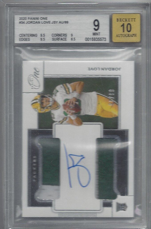 JORDAN LOVE 2020 PANINI ONE DUAL RPA PATCH AUTO RC #D 91/99 BGS 9 w 10 AUTO
