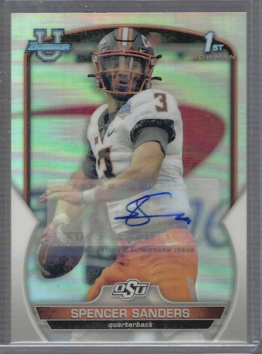 SPENCER SANDERS 2022 BOWMAN CHROME UNIVERSITY REFRACTOR 1ST AUTO #D 112/499