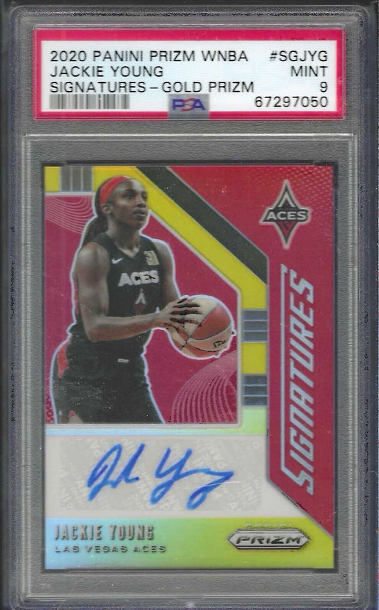 JACKIE YOUNG 2020 PANINI PRIZM WNBA GOLD PRIZM AUTO /10 PSA 9 MINT POP 2