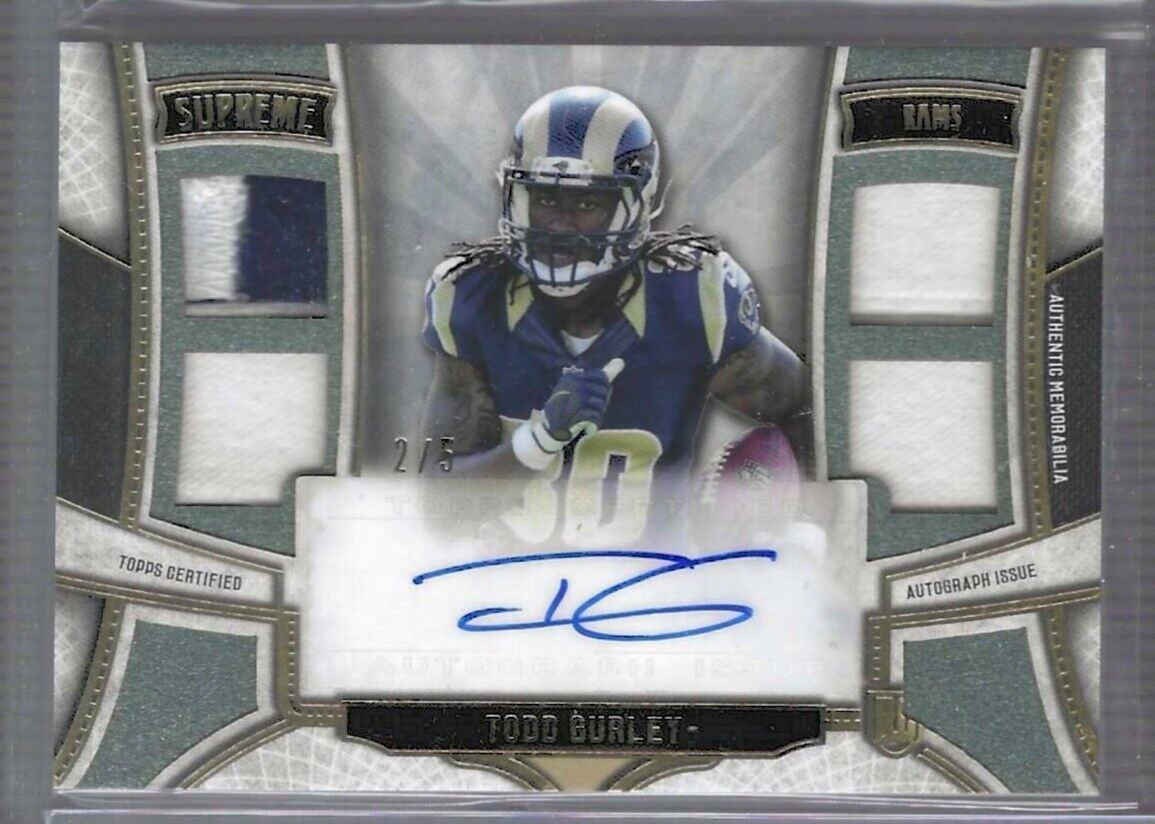 TODD GURLEY 2015 TOPPS SUPREME GREEN ROOKIE QUAD PATCH AUTO RC #D 2/5